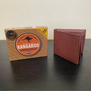 Barmah Kangaroo Brown Leather Bifold Wallet Crocodile Embossed RFID Protected